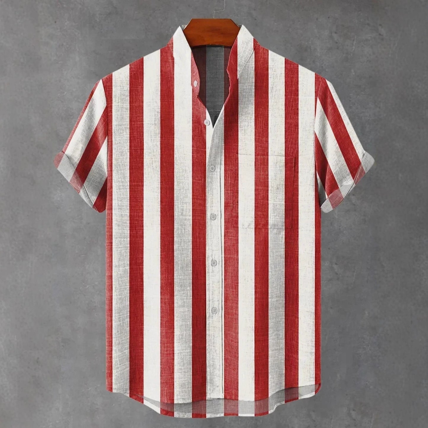 Men's Stand Collar Contrast Color Striped Casual Cool Versatile Short Sleeve GlamzKart