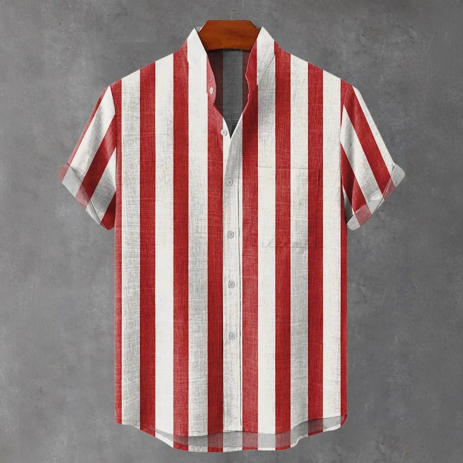 Men's Stand Collar Contrast Color Striped Casual Cool Versatile Short Sleeve GlamzKart