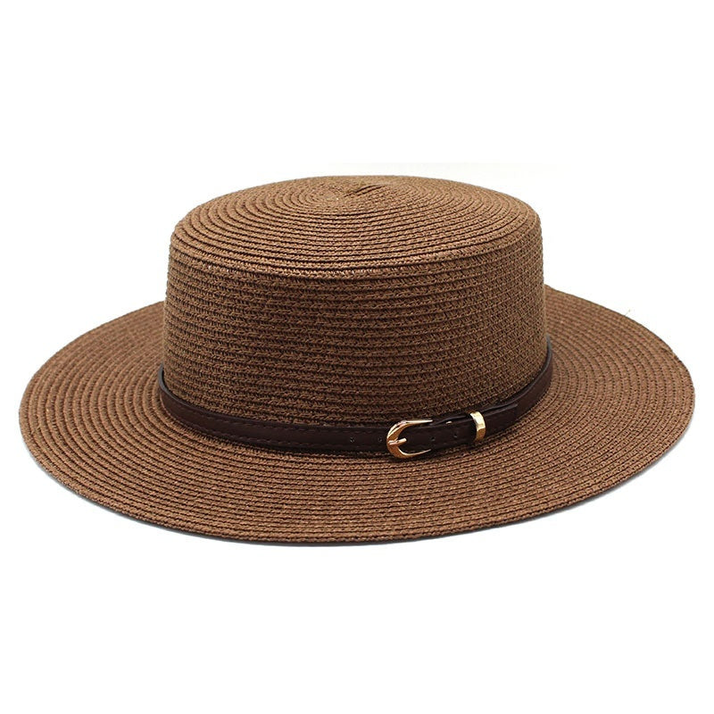 Wide Brim Flat Top Women's Spring And Summer Sun Beach Sun-proof Straw Hat GlamzKart