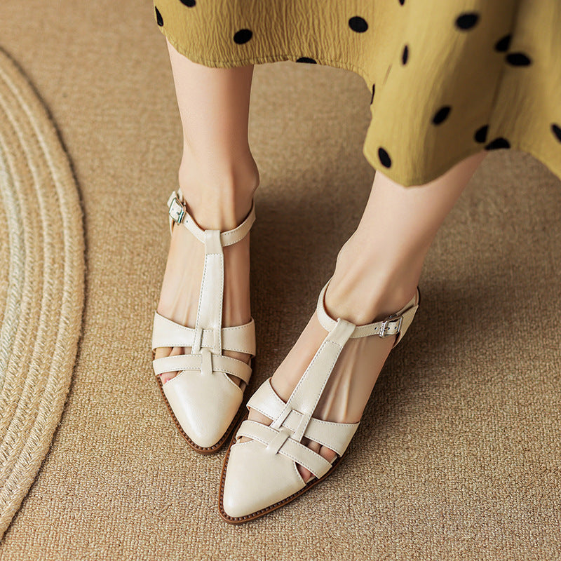 French Retro Roman Closed Toe Sandals For Women OFF White GlamzKart
