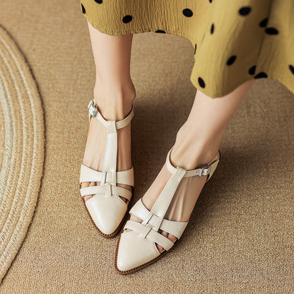 French Retro Roman Closed Toe Sandals For Women OFF White GlamzKart