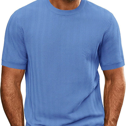 Men's Summer Hollow Breathable Sweater Solid Color T-shirt Blue GlamzKart