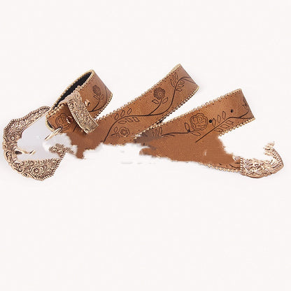 Fashion All-match Casual Retro Maillard Alloy Embossed Women's Belt Car Gold Chain GlamzKart