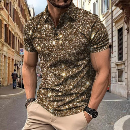 Polo Shirt Digital Printing Button Street Casual T-shirt Khaki GlamzKart