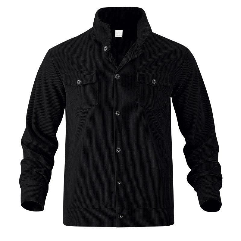 Simple Versatile Multi-pocket Long Sleeve Stand-up Collar Jacket Men's Clothing Black GlamzKart