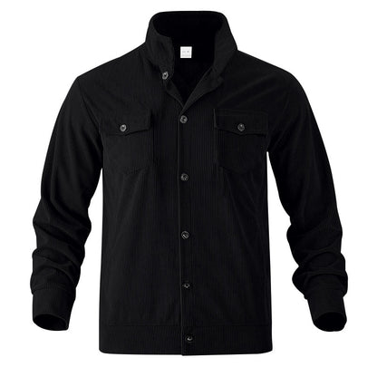 Simple Versatile Multi-pocket Long Sleeve Stand-up Collar Jacket Men's Clothing Black GlamzKart