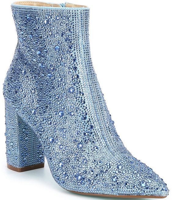 Rhinestone Pointed Toe Fashion Ankle Boots Light Blue GlamzKart