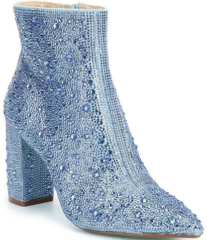 Rhinestone Pointed Toe Fashion Ankle Boots Light Blue GlamzKart
