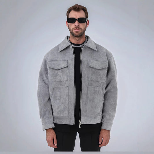 Fashion Men's Fur Zipper Big Pocket Jacket Coat GlamzKart