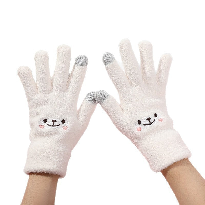 Warm And Cute Female Fleece-lined Thickened Cycling Five Finger Touch Screen GlamzKart