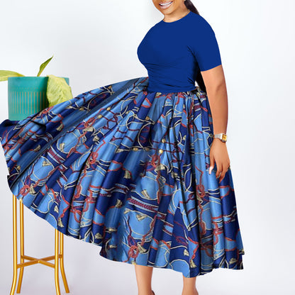 Fashionable Elegant Pleated Swing Ladies Dress Blue GlamzKart