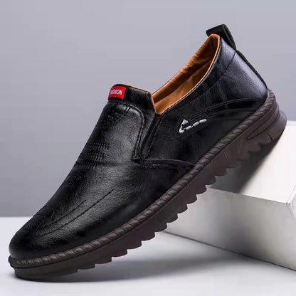Men's Leather Shoes Spring Leisure Slip-on Black GlamzKart