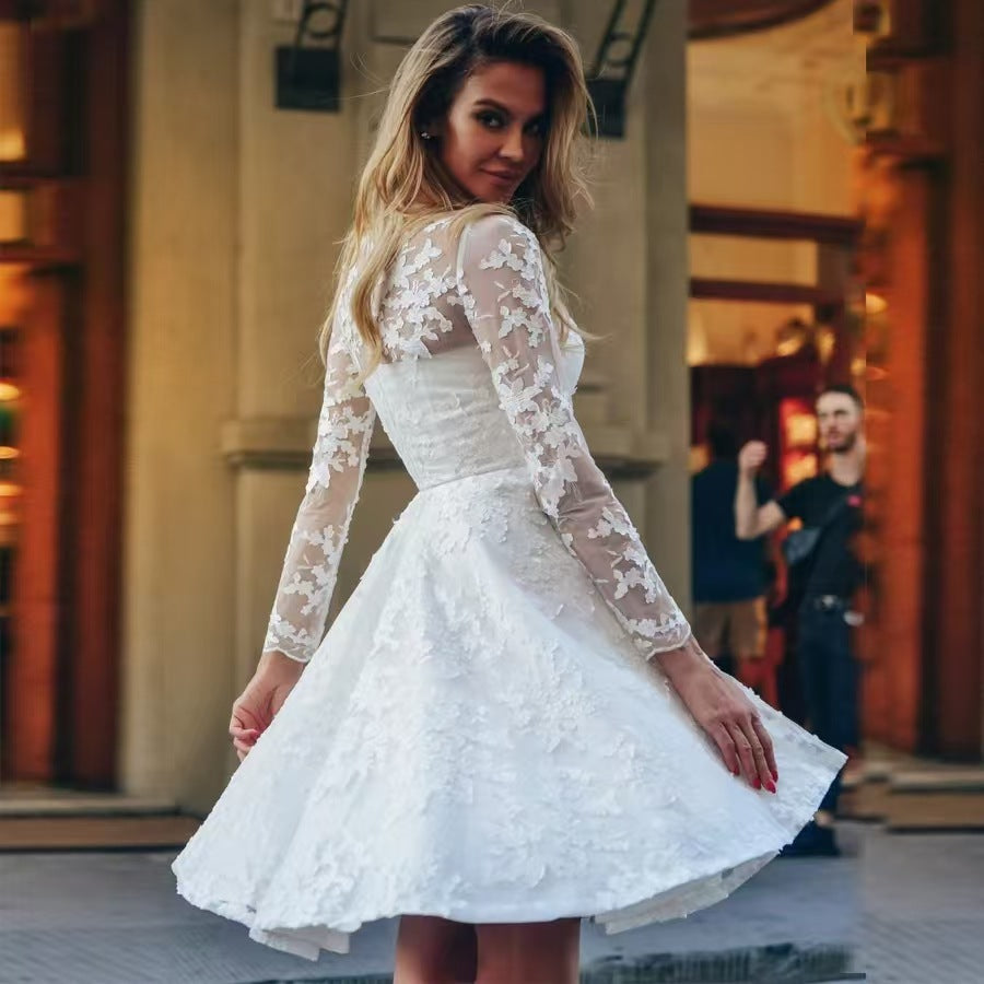 Wedding Dress White Vintage Lace Women Dress Pure White GlamzKart