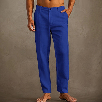Men's Linen Beach Diagonal Pocket Cool Comfortable Breathable Skinny Pants Blue GlamzKart