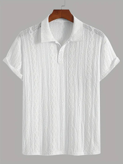 Men's Breathable Hollow-out Lightweight Casual Top White GlamzKart
