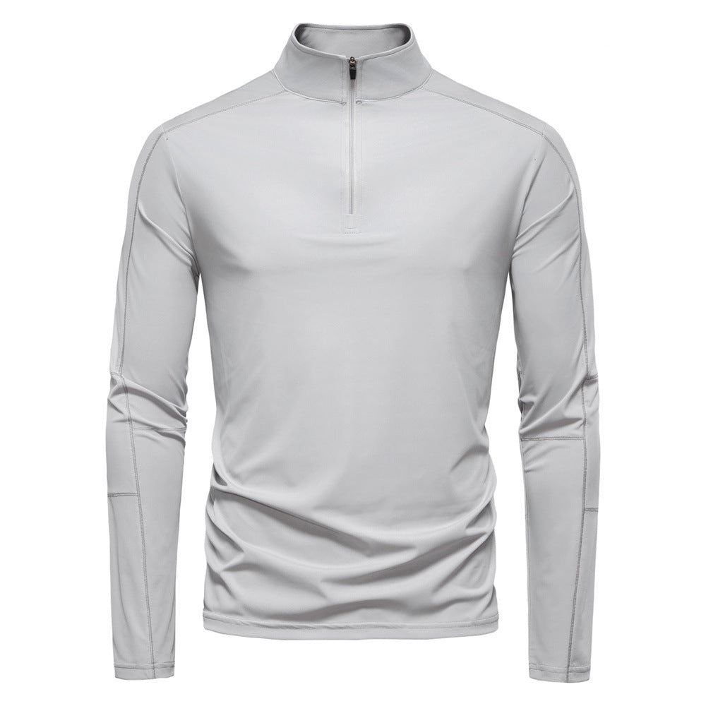 Men's Sun Protection UV Protection Long Sleeve Half Zipper T-shirt Light Gray GlamzKart