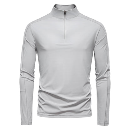 Men's Sun Protection UV Protection Long Sleeve Half Zipper T-shirt Light Gray GlamzKart