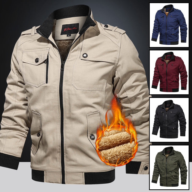 Fleece-lined Thickened Korean Style Casual Polo Collar Flight Jacket Warm-keeping Cotton Clothing GlamzKart