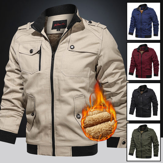 Fleece-lined Thickened Korean Style Casual Polo Collar Flight Jacket Warm-keeping Cotton Clothing GlamzKart