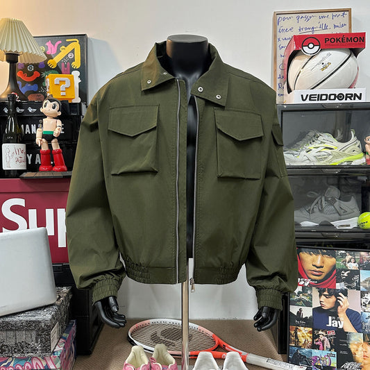 Men's Stand Collar Flight Jacket Short Coat Men's Clothing Tooling Zip-up Shirt GlamzKart
