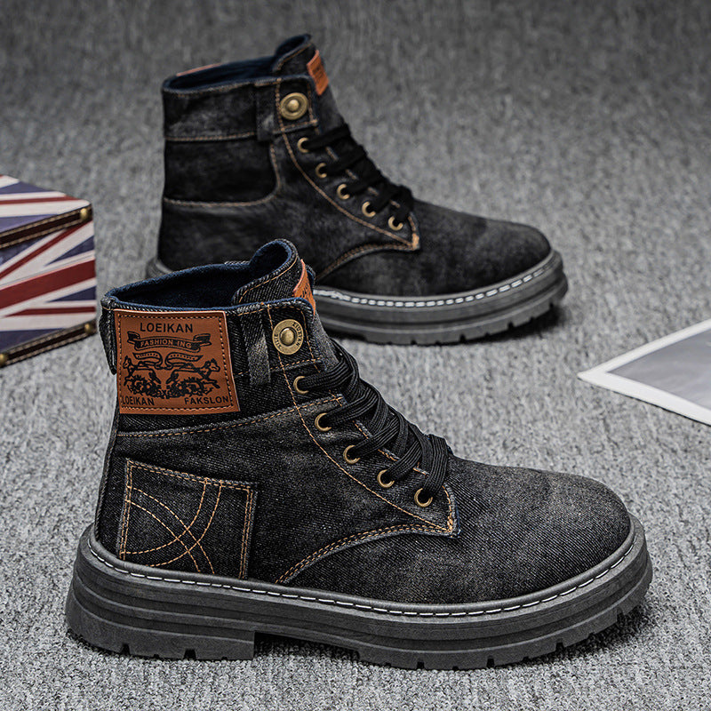 Plus Size Men's Mid-top Denim Casual All-matching Work Clothes Martin Boots GlamzKart