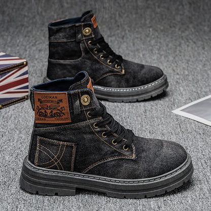 Plus Size Men's Mid-top Denim Casual All-matching Work Clothes Martin Boots GlamzKart
