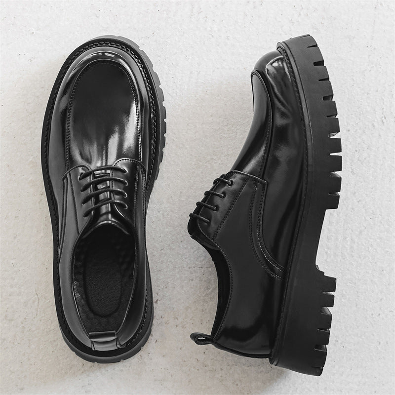 Platform Height Increasing Casual Leather Shoes Black GlamzKart