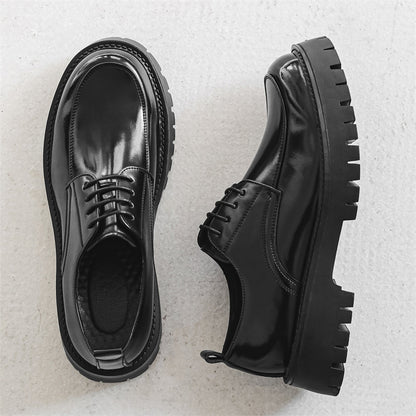 Platform Height Increasing Casual Leather Shoes Black GlamzKart