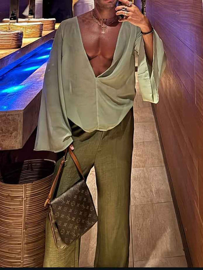 Men's Sexy V-Neck Long Sleeve Shirt