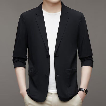 Ice Silk Men's Lightweight Casual Stretch Suit Black GlamzKart