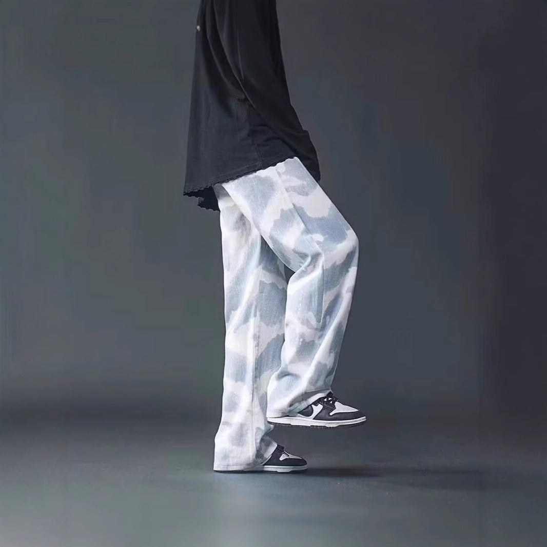 New High Street Tie-dyed Graffiti Wide-leg Pants Men GlamzKart