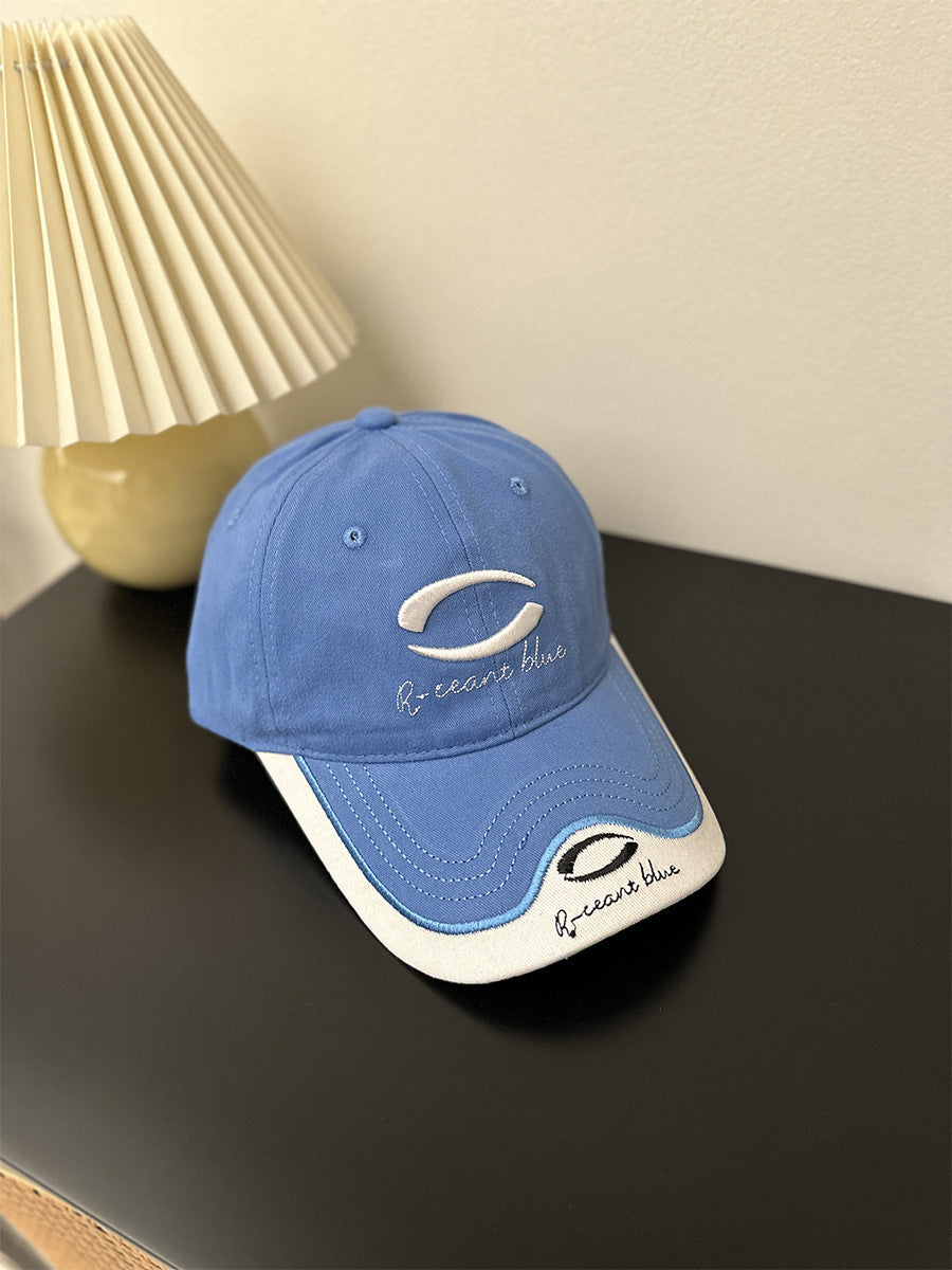 Patchwork Color Big Head Circumference Baseball Cap Outdoor Embroidered Sun Protection Sun Hat Circle Blue Adjustable GlamzKart