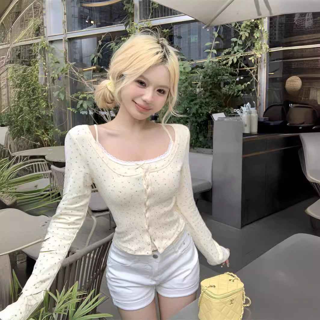 Cute Bear Printed Camisole Women's Lace Cardigan