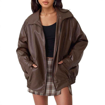 Women's Oversized Biker's Leather Jacket Fall Winter Fashion