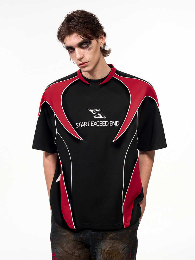 Letter Print Short-sleeve Men's Color Matching Sports Jersey T-shirt GlamzKart