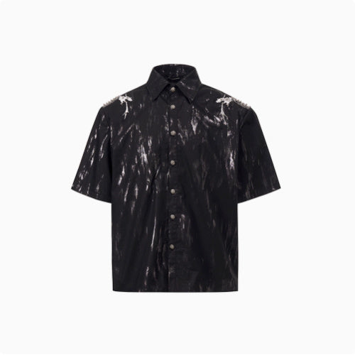 Spine Snake-shaped Shoulder Pad White Shirt Men's Beaded Gold-plated Short Sleeve GlamzKart