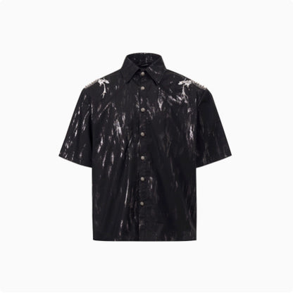 Spine Snake-shaped Shoulder Pad White Shirt Men's Beaded Gold-plated Short Sleeve GlamzKart