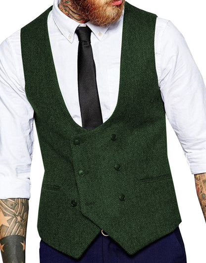 Retro Casual Herringbone Pattern Men's Suit Vest Groom Groomsman Slim Fit Vest Green GlamzKart