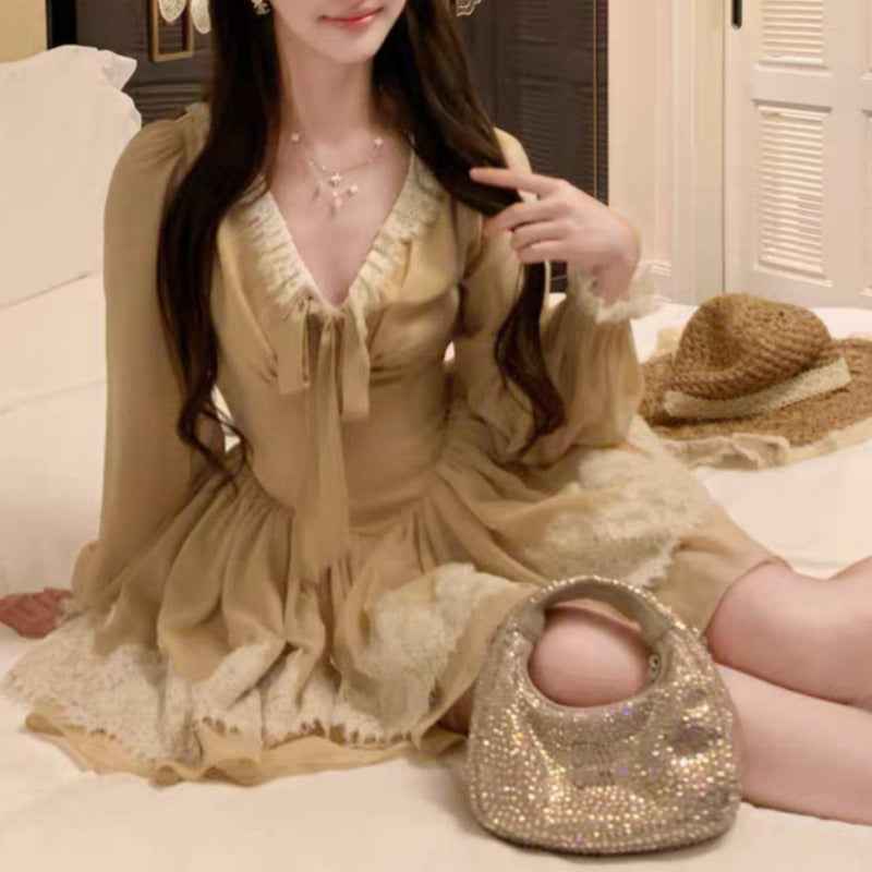 Swan Neck Stereo Cinched Swing Dress
