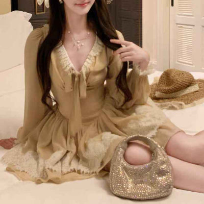 Swan Neck Stereo Cinched Swing Dress