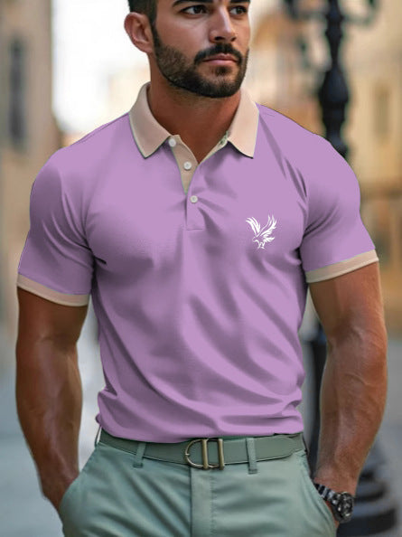 Casual Style Commuter's All-matching Digital Printing Lapel Men's Polo Shirt Purple GlamzKart