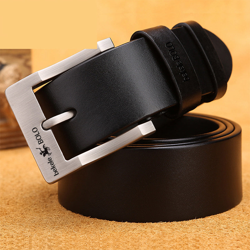 Simple And Versatile Men's Pin Buckle Belt White Buckle Black GlamzKart