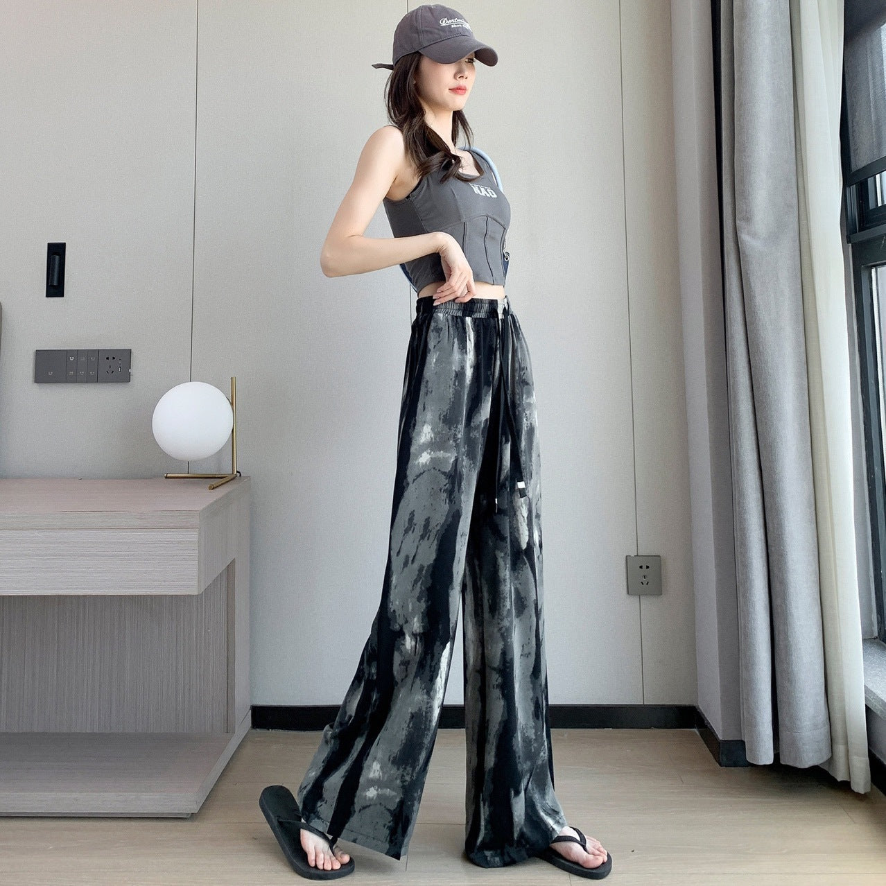 Tie-dyed Ink Painting Elastic High Waist Loose Casual Pants GlamzKart