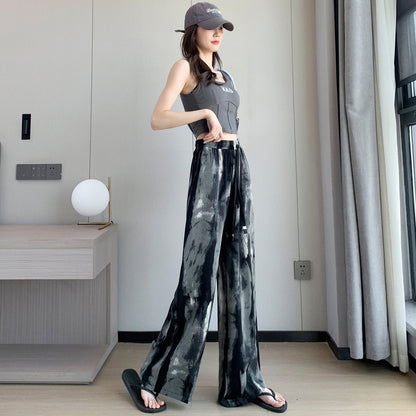 Tie-dyed Ink Painting Elastic High Waist Loose Casual Pants GlamzKart