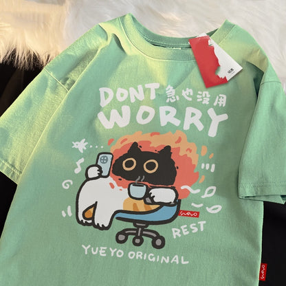 Cotton Loose Funny Short-sleeved T-shirt Men's Summer Casual Dopamine Green GlamzKart