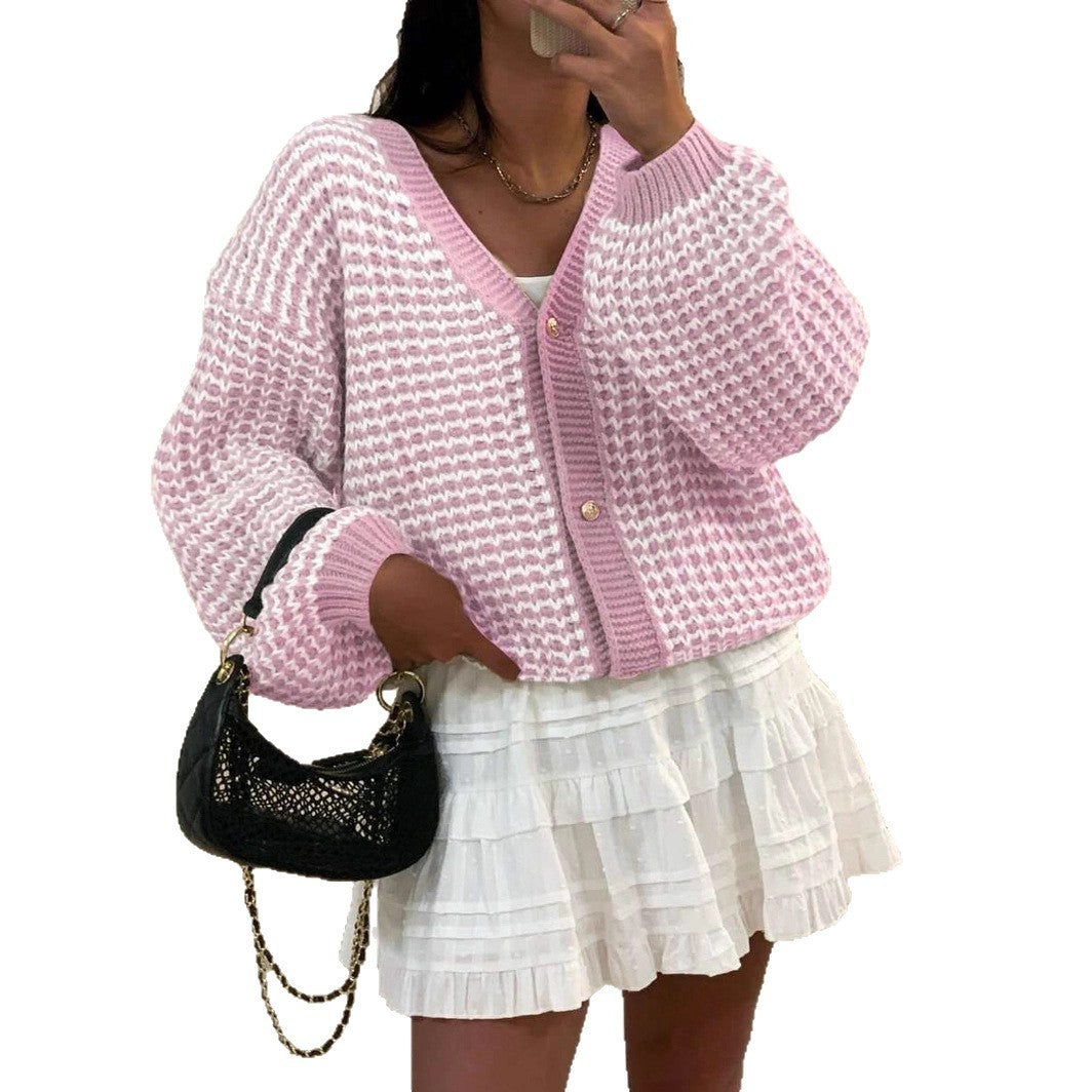 Snow Pattern Single-breasted Loose Sweet Cardigan GlamzKart