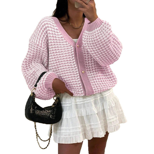 Snow Pattern Single-breasted Loose Sweet Cardigan GlamzKart