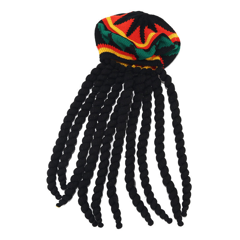 Jamaica Wig Woven Hat Women's Retro Yellow And Green Stitching Beret GlamzKart