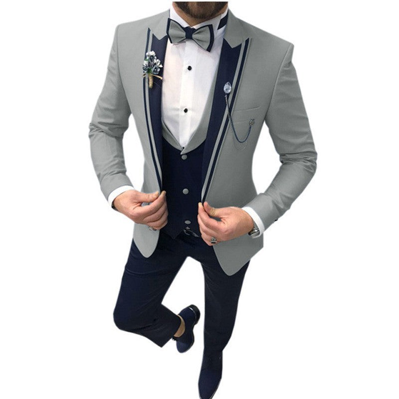 Men's Color Matching Business Casual Suit Three-piece Set GlamzKart