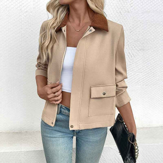 Autumn And Winter New Cross-border Short Contrast Color Coat For Women
